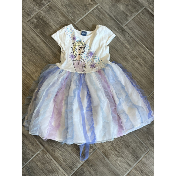 Disney Frozen II Elsa Dress‎ Tulle Skirt Graphic Tee White Purple Size 7 - Picture 1 of 5